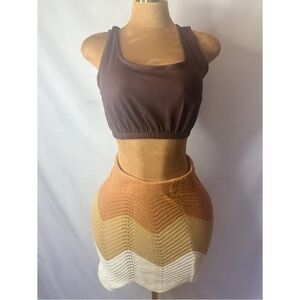 Brown Crop Top and Chevron Skirt Set